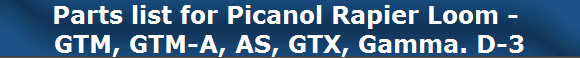 Parts list for Picanol Rapier Loom - 
GTM, GTM-A, AS, GTX, Gamma. D-3