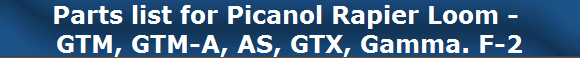 Parts list for Picanol Rapier Loom - 
GTM, GTM-A, AS, GTX, Gamma. F-2