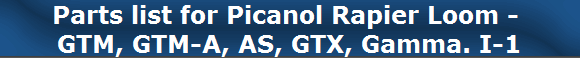 Parts list for Picanol Rapier Loom - 
GTM, GTM-A, AS, GTX, Gamma. I-1