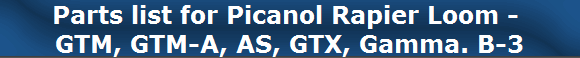 Parts list for Picanol Rapier Loom - 
GTM, GTM-A, AS, GTX, Gamma. B-3
